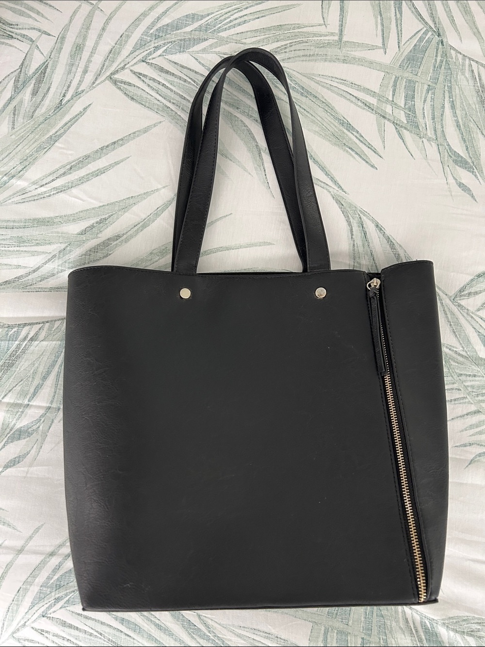 Neiman Marcus Tote Bag Black Pleather with Zippers